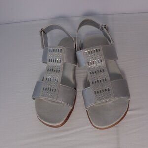Easy Spirit Women's Silver Leather Hazel Wedge Sandal Slingback Shoes Size 7M